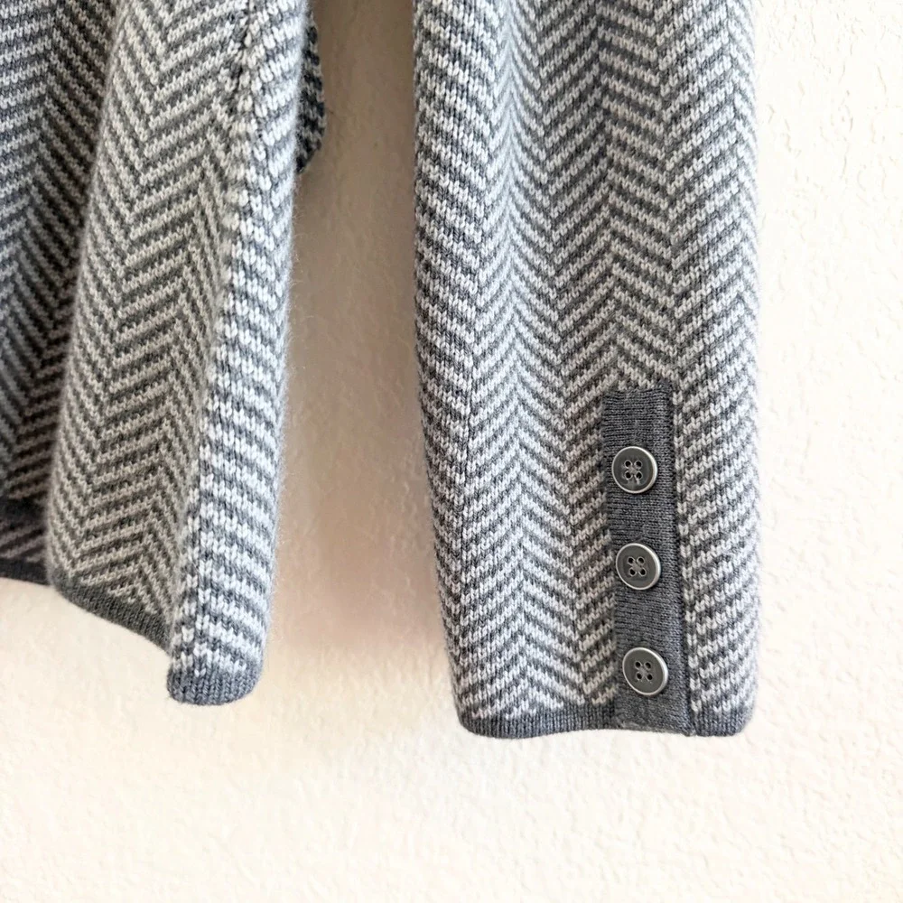 Talbots‎ Gray Herringbone Pure Merino Wool Sweater Blazer Jacket Womens Small S